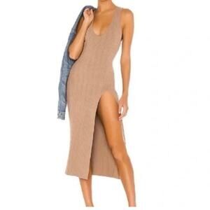 Revolve x Michael Costello Ribbed Midi Dress in Tan Size Medium